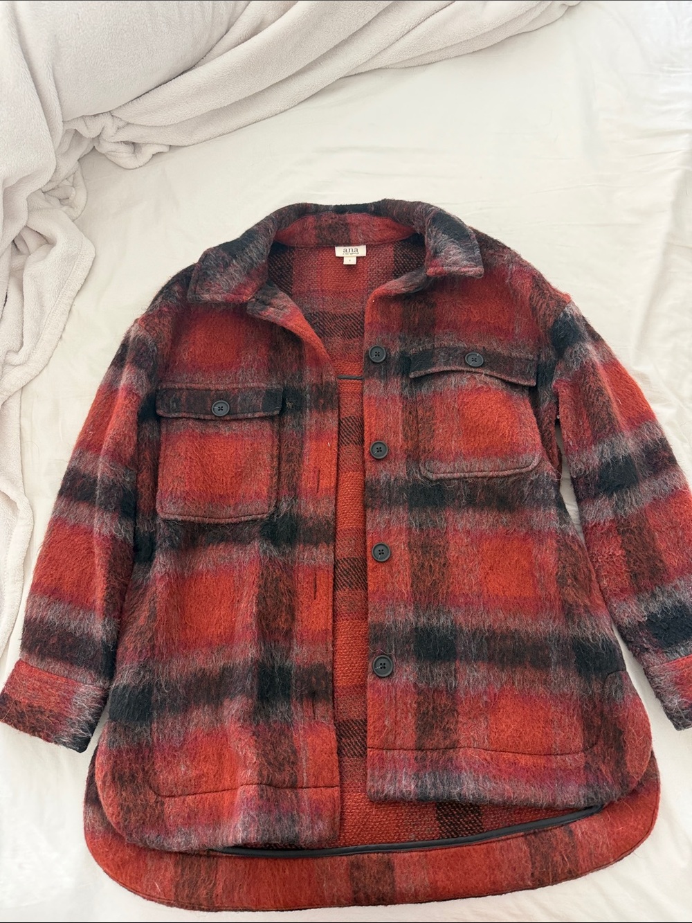 a.n.a Red and Black Plaid Utility Jacket
